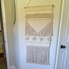 Boho Woven Macrame Wall Hanging Textile Tapestry with Fringe Tassels 39  x18  