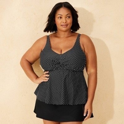 Shade & Shore Womens Polka Dot Twist Front Tankini Top Black White Size 18