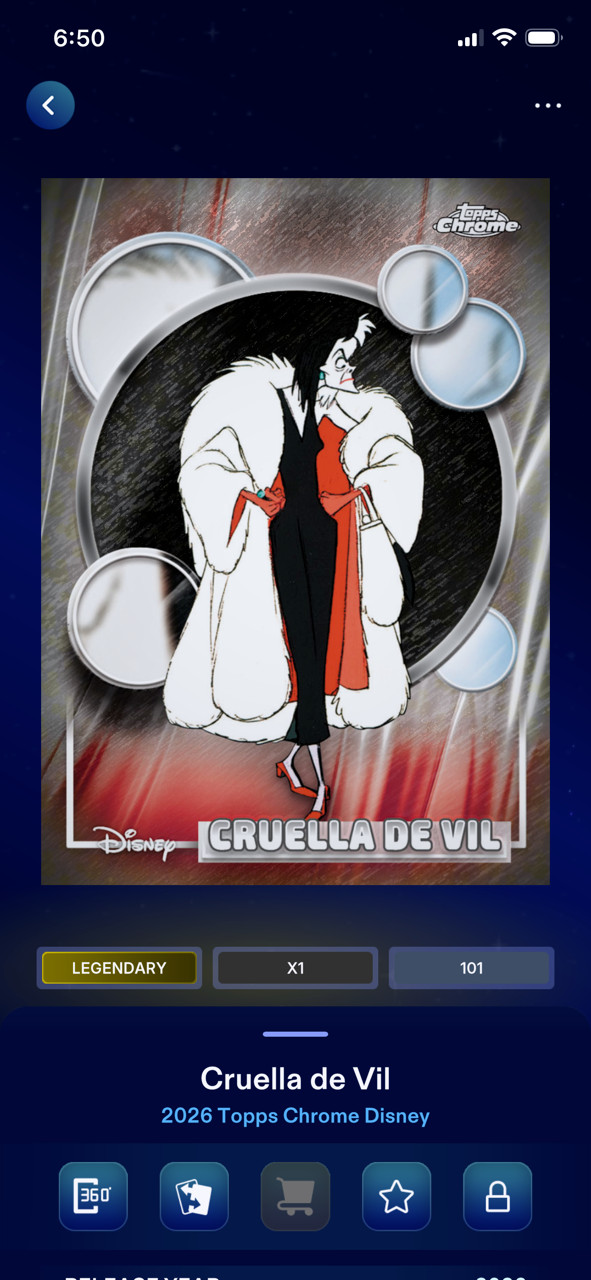 2026 Topps Disney Collect Legendary Chrome Black White Shimmer CRUELLA 101cc