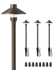 EDISHINE Solid Brass Low Voltage Pathway Lights Wired, 22" Tall 6" Shade, 4Pack