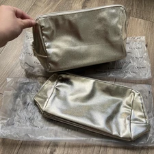 Lot of 2pcs New Lancome Large Makeup Cosmetic Zip Bag for Travel - Gold