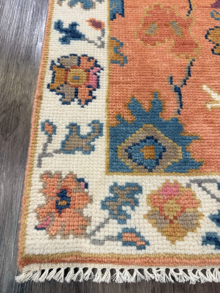 2’7” X 6’ Orange Wool Oushak Runner With Flowers. Handmade. - Image 2 of 4