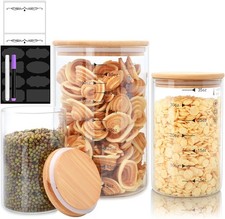 Glass Storage Containers with Lids,Glass Jars with Bamboo Lid,Muti Size Set of 3