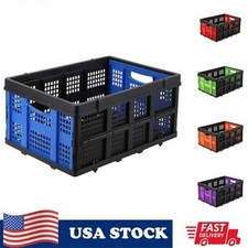 Collapsible Milk Crates 55LB Folding Stackable Plastic Storage Bins with Handles