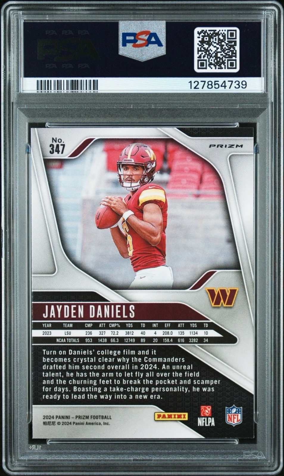 Jayden Daniels RC 2024 Prizm ORANGE LAZER ROOKIE Card#347 Graded PSA 10 Gem Mint view 2