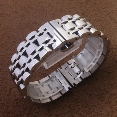 Stainless Steel Watchband Solid Metal Bracelet Polished Silver Straps 18mm-26mm