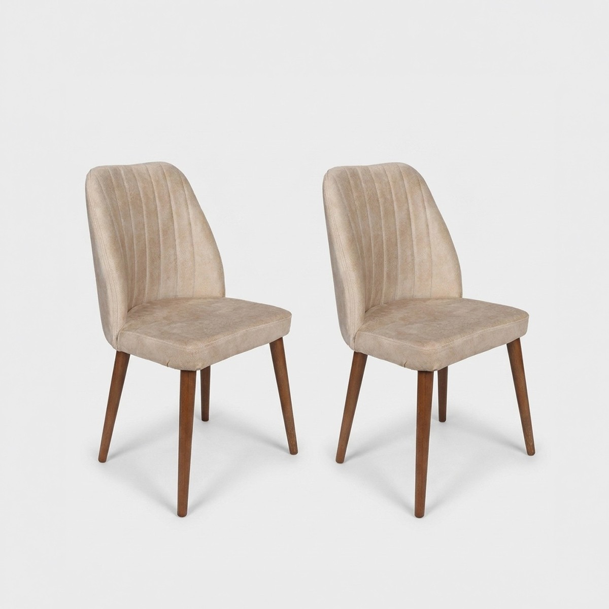 Chaise velours Alfa - Lot de 2 chaises de cuisine rembourrées en bois beige