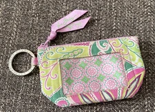 Vera Bradley PINWHEEL PINK Zip ID Coin KEY RING Case for Purse