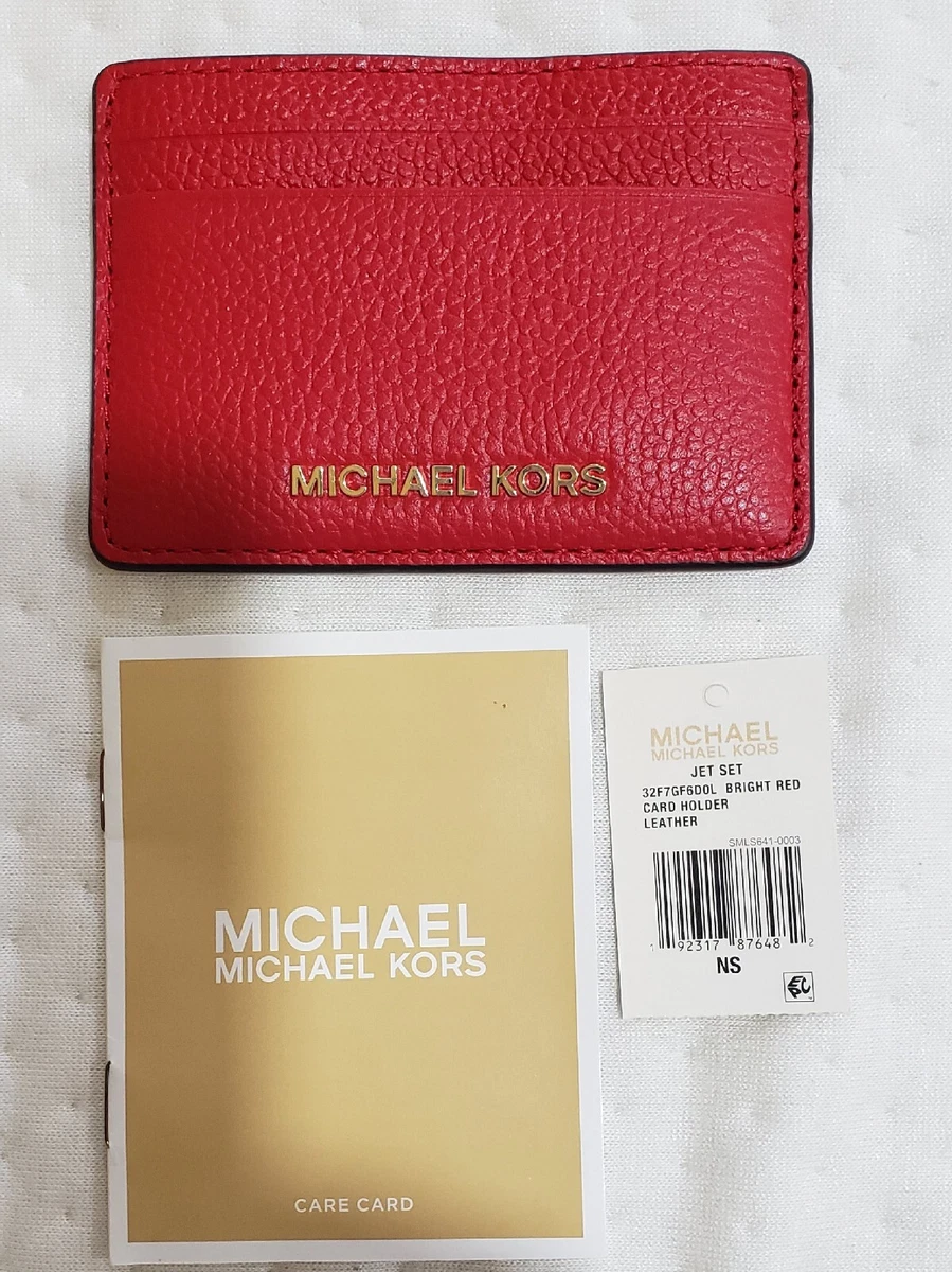 MICHAEL KORS Genuine Pebble Leather Card Holder Bright Red Brand New
