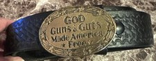 1978 Brass Belt Buckle Great American Co God Guns  Guts Made America Free 414