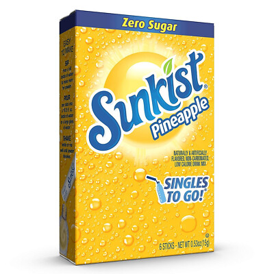 3 BOXES - Sunkist PINEAPPLE Singles To Go Drink Mix Packets Sugar Free For Water