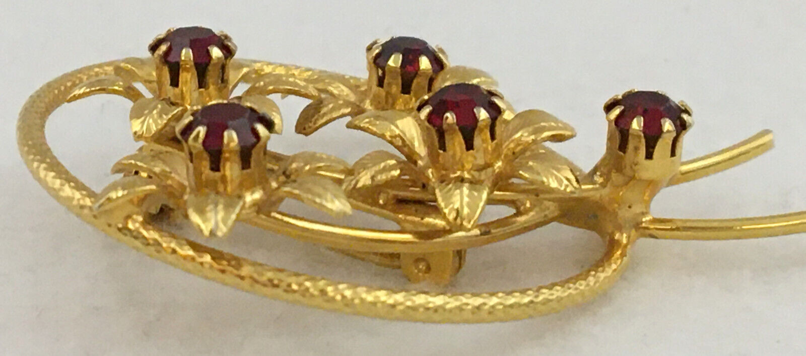 Brooch Ring Boquet Ruby Red Rhinestone Centers Em… - image 7