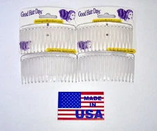 4 Combs x Good Hair Days 3 1/4" Clear Side comb Hair Comb Made in USA 42212