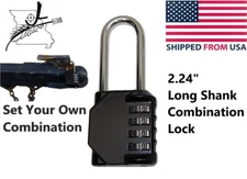 Trailer Hitch Coupler Lock Resettable Combination Padlock 2.24" Long Shackle Bla