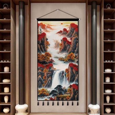 玄関装飾画客間水墨山水縦版招财中国風掛け絵 玄関装飾画客間水墨山水縦版招财中国風掛け絵