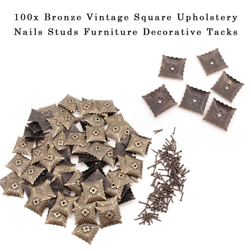 100PC Square Bronze Antique Upholstery Nails Tack Studs Furniture Decorative New - 第 1/6 張圖片