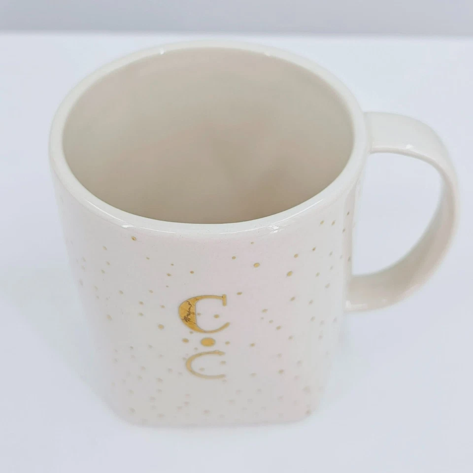Taza Anthropologie Oro Brillo Dorado Forma Monograma C Café Té Taza Cacao Foto 3 de 4