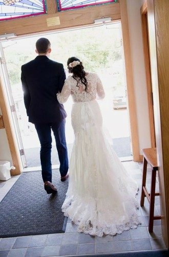 Maggie sottero wedding dress long sleeve Lace crystal bridal gown Custom 12-14 - Picture 6 of 7