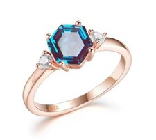 Alexandrite Rings Promise Rings Hexagon Cut Silver Rings June Birthstone Color