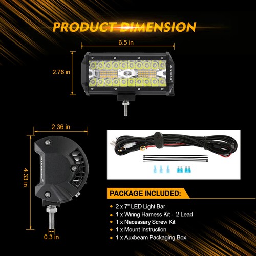 AUXBEAM 2X 7" inch LED Work Light Bar White+Amber Strobe Driving Pods Pickup SUV - Picture 9 of 12