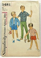 1964 Simplicity Sewing Pattern 5481 Boys Shirt Jacket Pants Size 6 Vintage 9330