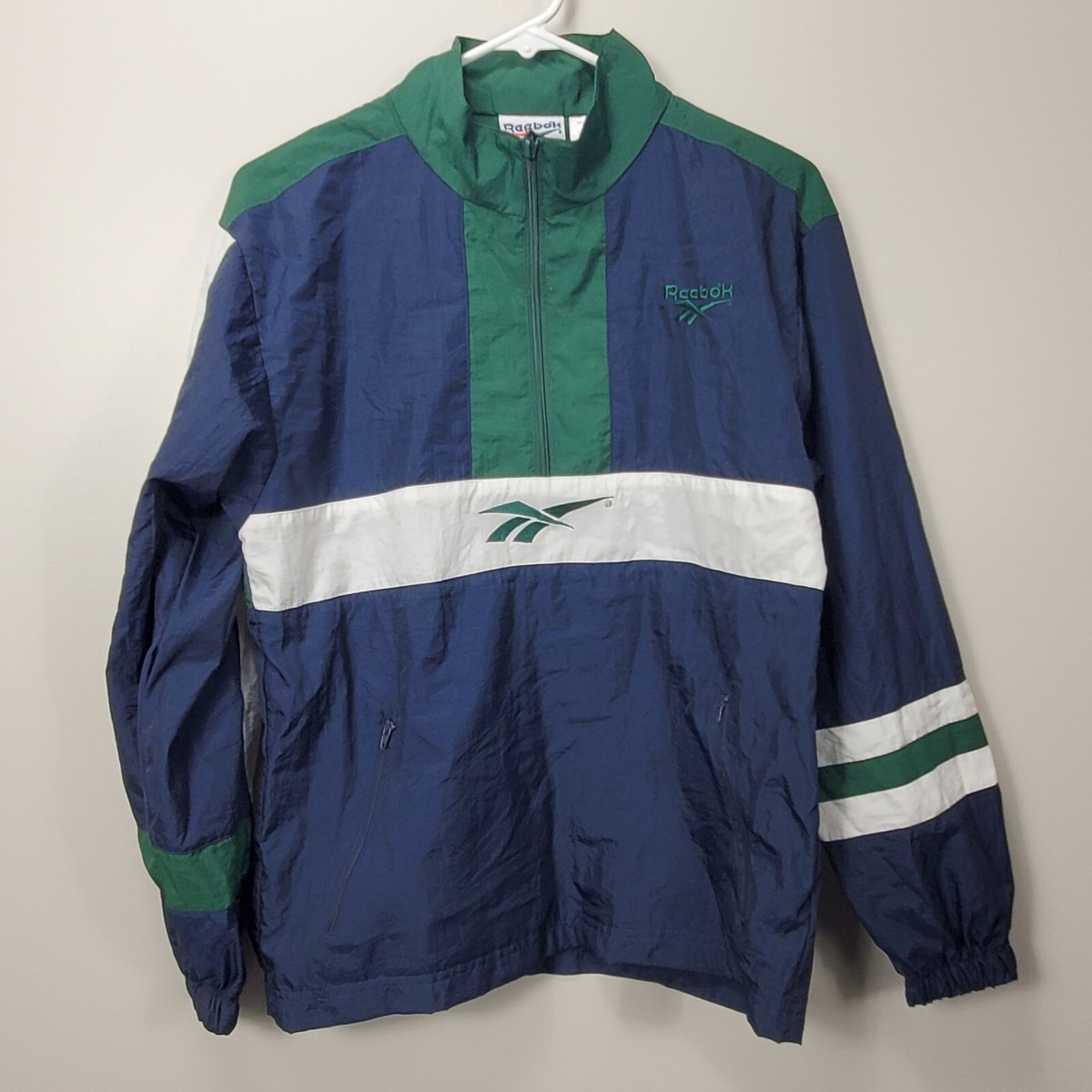 Reebok Windbreaker 1/2 Zip Pullover Color Block Jacket LARGE Reebok Windbreaker 1/2 Zip Pullover Color Block Jacket LARGE