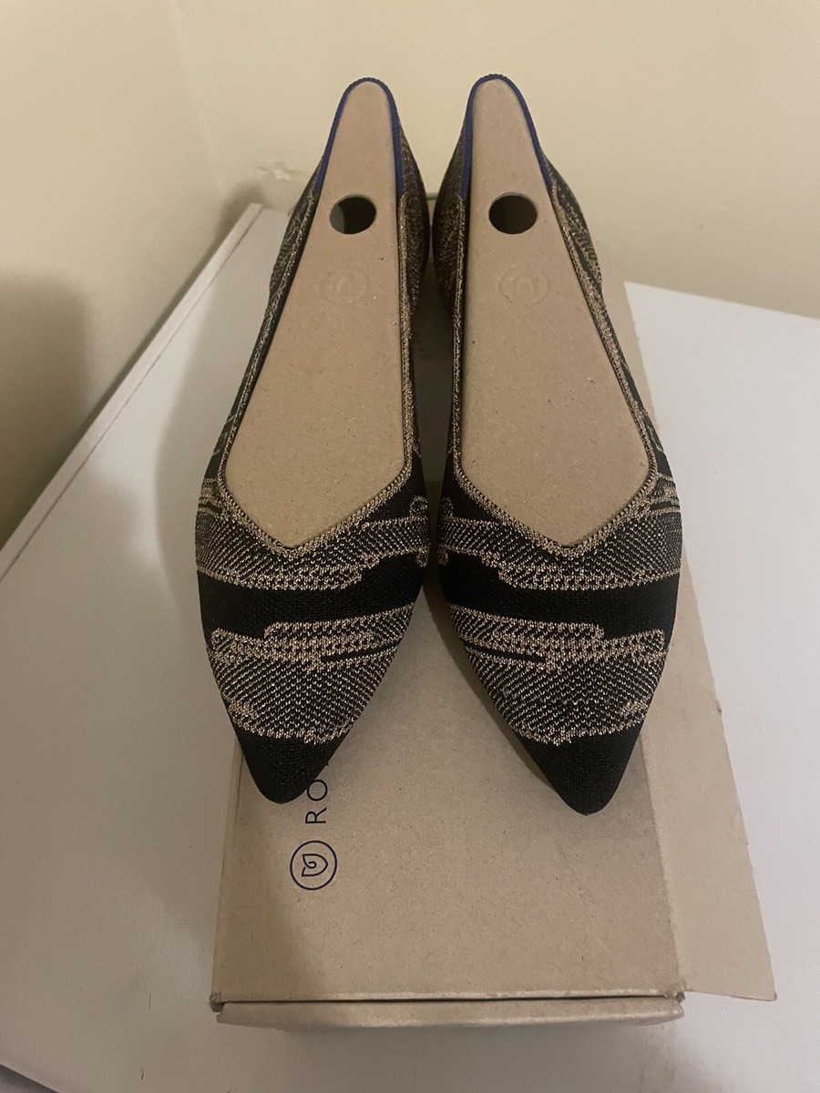 NIB Rothy's The Point Gold Shimmer Flat Black Friday Limited