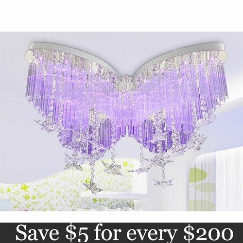 3-Color Ceiling Light Color Changing Crystal Lamp Chandelier Butterfly Fixture - Picture 9 of 12