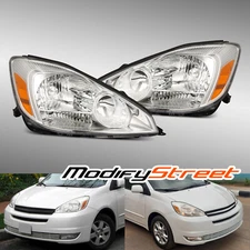 Fit 2004-2005 Toyota Sienna Chrome Headlights Replacement Assembly Left/Right