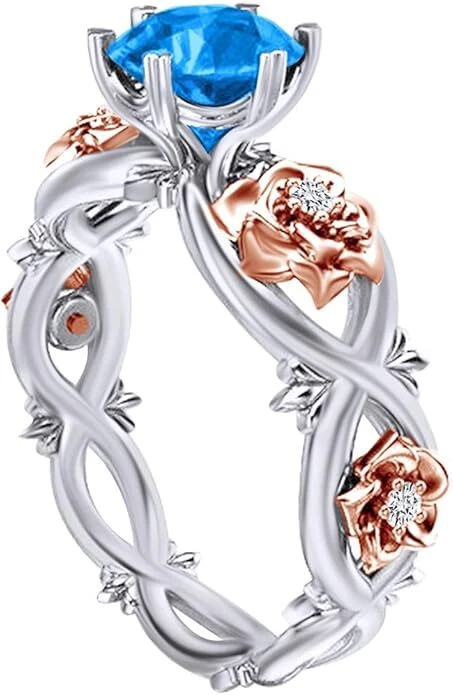 1.06Ct 2-Tone Engagement Ring Simulated Blue Topaz & Natural Diamond 14K Gold - Image 3 of 4