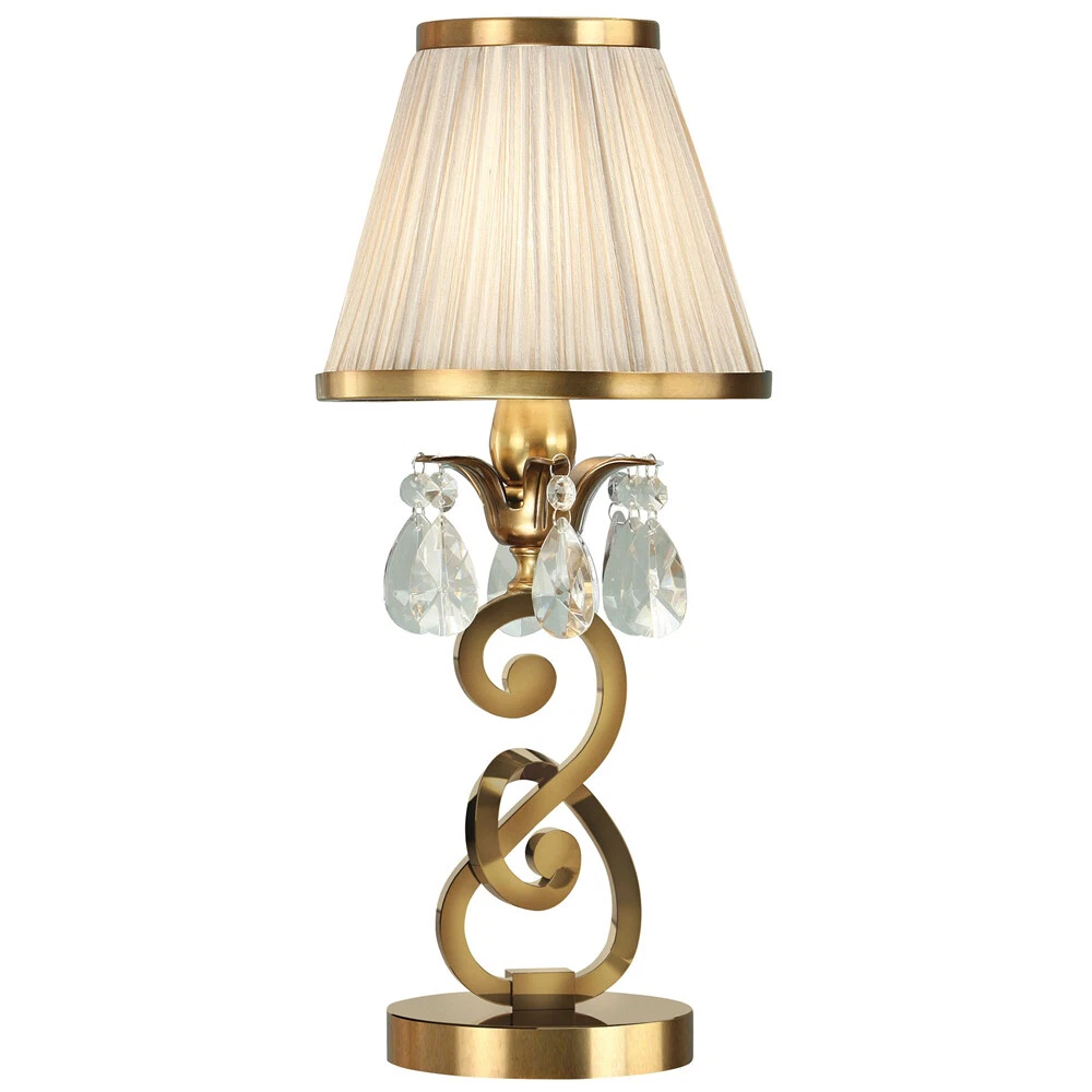 Esher Luxury Small Table Lamp Brass Crystal Beige Shade