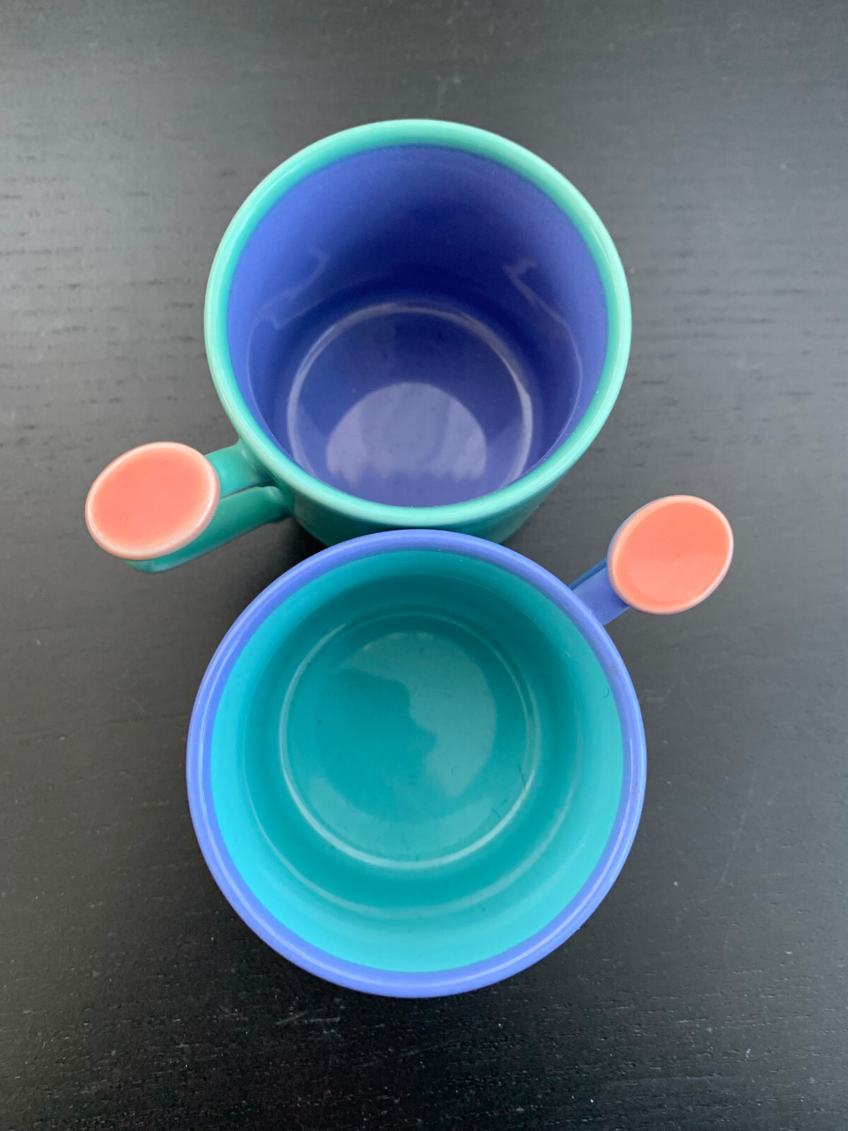 1980s Lindt-Stymeist Colorways Child Mugs x2 Children Thumbprint Vintage RARE