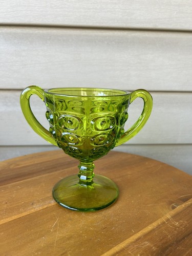 Viking Glass Green Yesteryear Bullseye Pedestal Sugar Bowl Base Dish #1812