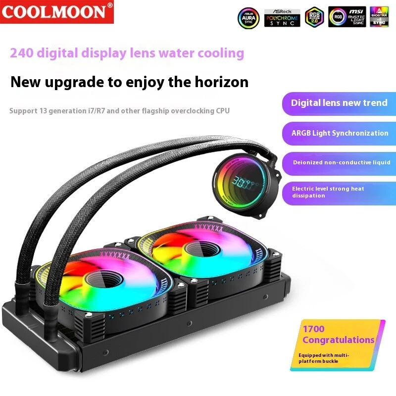 Coolmoon 240 All-in-One Water-Cooled Digital Display CPU Cooler ARGB Infinity Le - Image 2 of 4