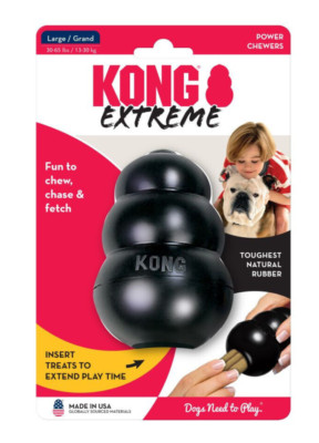 KONG Extreme LARGE Fetch & Chew Dog Toy Black Durable Rubber Treat Stuffable 4''