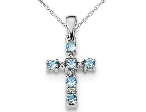 1/2 Carat (ctw) Blue Topaz Cross Pendant Sterling Silver with Chain - 第 1/4 張圖片