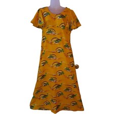 Vintage 70s Hawaiian Yellow Rainbow Island Muumuu Maxi Dress Tiki Oasis L