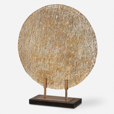 Uttermost 17500 Layan 17 1/2''W Art Glass Charger on Black Stand - Bright Gold