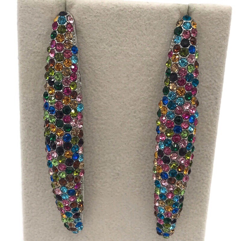 Multi Colored Rhinestone Pierced Linear Earrings - image 2