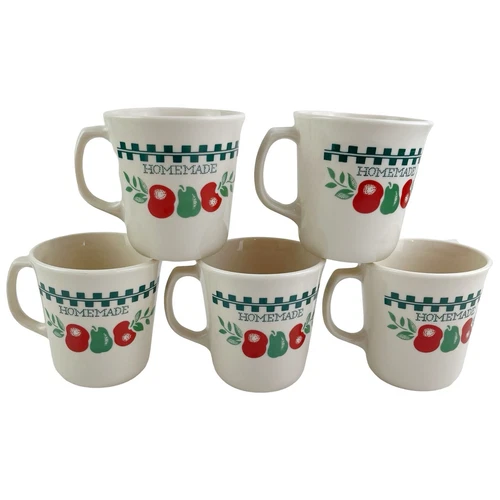 Vintage Corelle Corning Cups Mugs Set of 4 Farm Fresh Homemade Apples Pears 8 oz