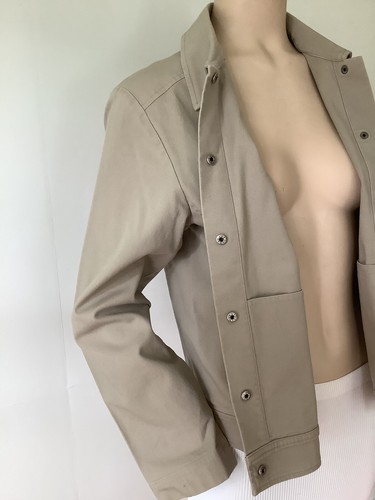 EILEEN FISHER Beige Cotton Stretch Canvas Snap Front Long Sleeve Jacket (Size M) - Picture 11 of 15