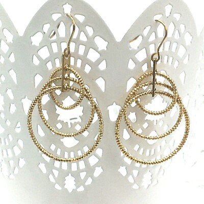 Lightweight Gold Tone Concentric Rings Dangle Earrings 1.5''