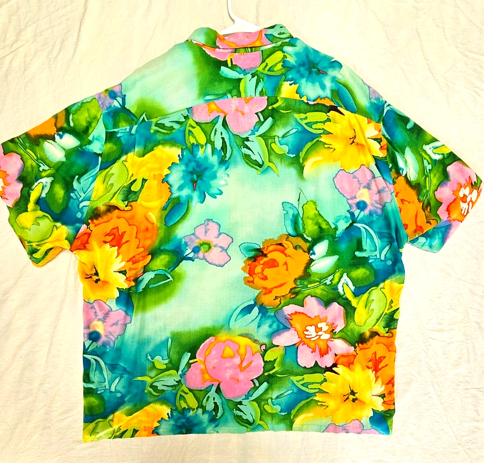 Vibrant JAMS WORLD Parisian Garden Tropical Floral Hawaiian Aloha Shirt