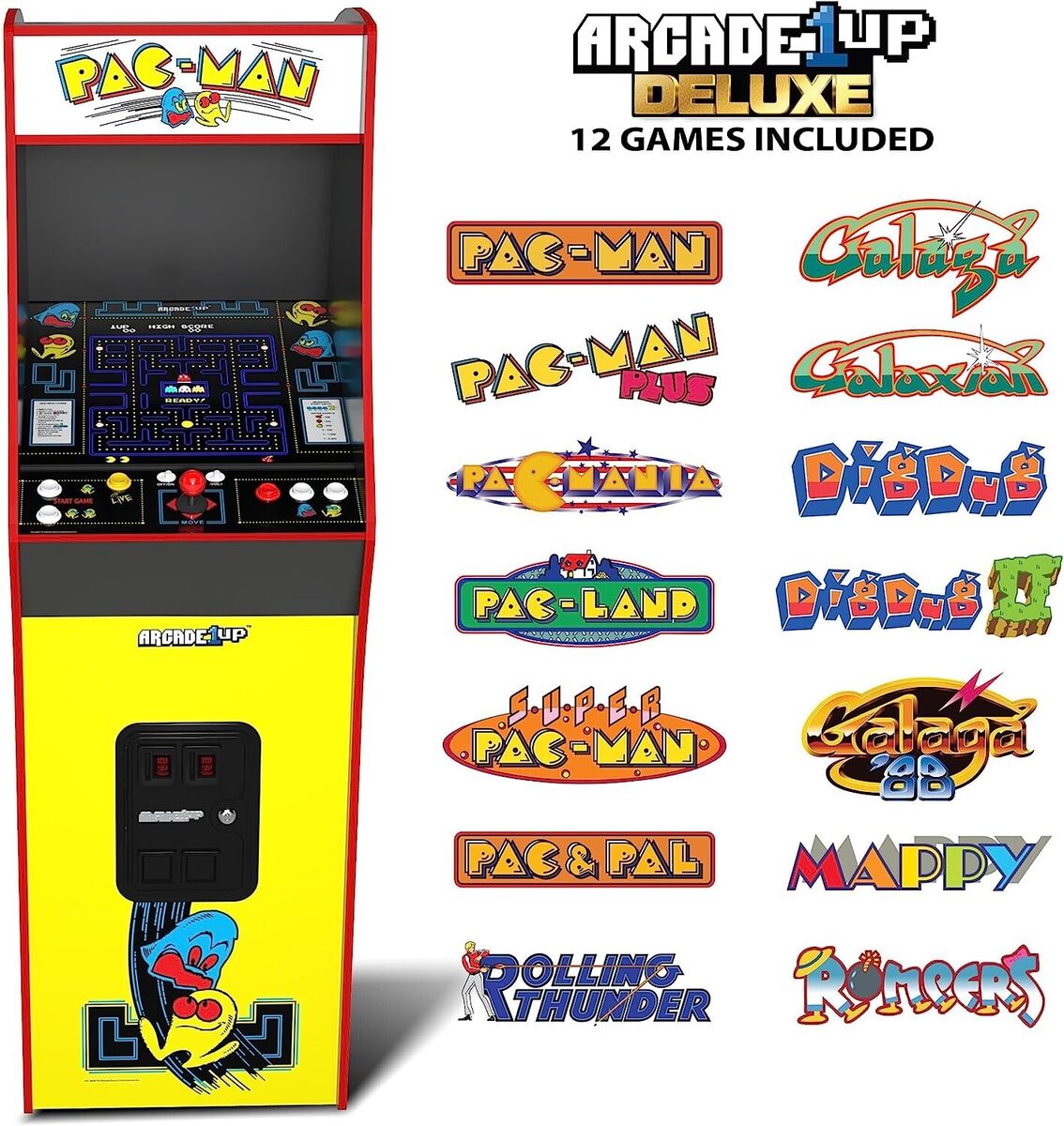 ARCADE1UP Bandai Namco Pac-Man Deluxe Arcade Cabinet w/ 14 ARCADE1UP Bandai Namco Pac-Man Deluxe Arcade Cabinet w/ 14