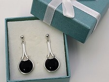 Black Onyx 10mm Premium 925 Sterling Silver Dangle Earrings
