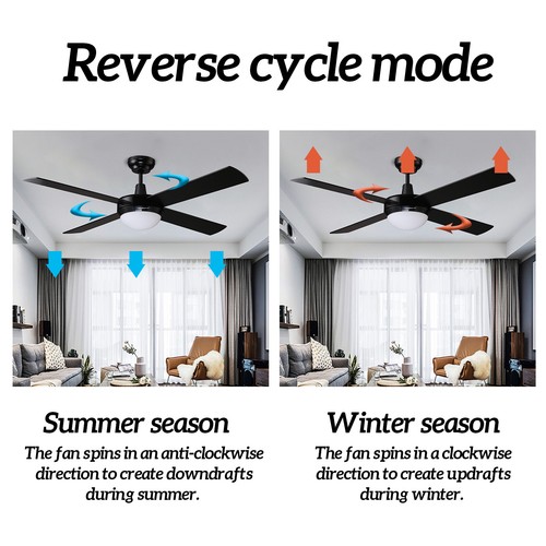 52" Ceiling Fan with Lamp Remote Control 4 Blade DC Fan Black 130CM - Picture 7 of 11