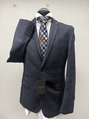 TED BAKER LONDON BLAZER KARIERT REINE WOLLE FUNKTION MANSCHETTEN 40R NEU MIT ETIKETT(0316)