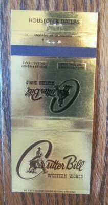COWBOY ON MATCHBOOK COVER CUTTER BILL WESTERN CLTHES (HOUSTON & DALLAS TEXAS) E6