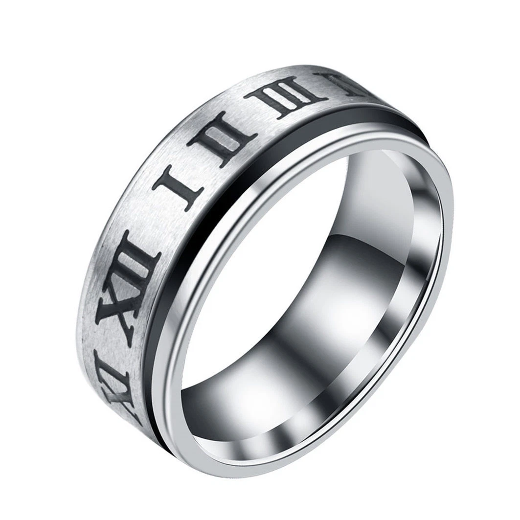 316L Stainless Steel Enamel Band 6MM Men s Roman Numeral Spinner
