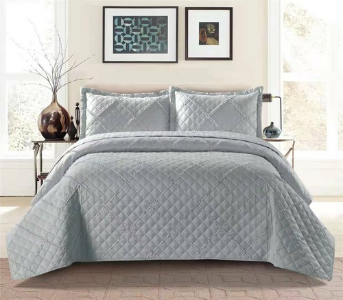 Patchwork Bedspread Quilted Comforter Printed Throw Set and Pillow Shams Floral - Picture 76 of 81